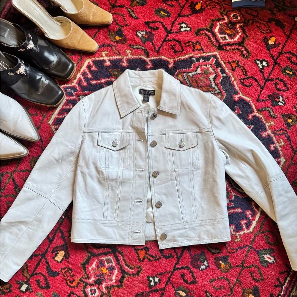 Vintage Genuine Leather Jacket – White (Size Extra Small)